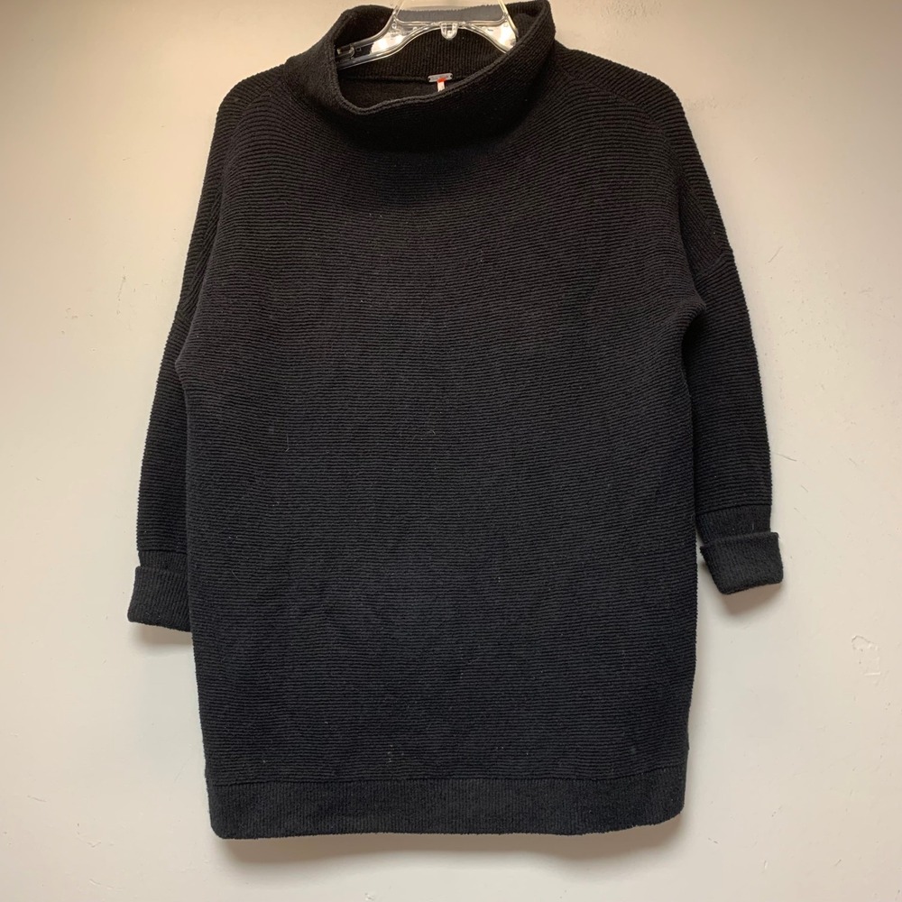 Free People Ottoman Slouchy Tunic Womens XS Black Excellent Ribbed Mock Neck